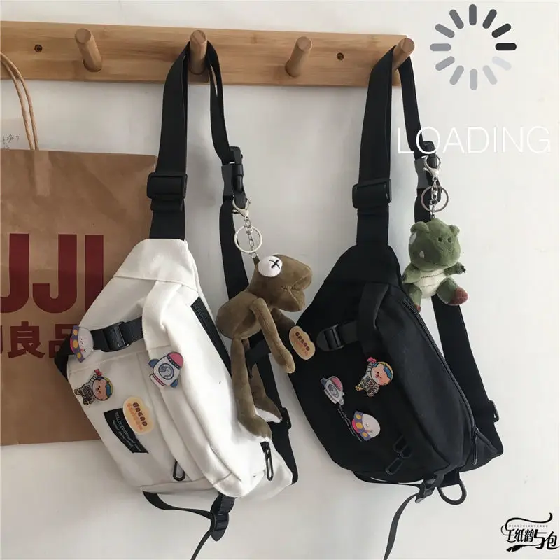 Women\'s bag Japanese series Harajuku ins dark wind messenger chest female Korean student versatile riding canvas waist bag male