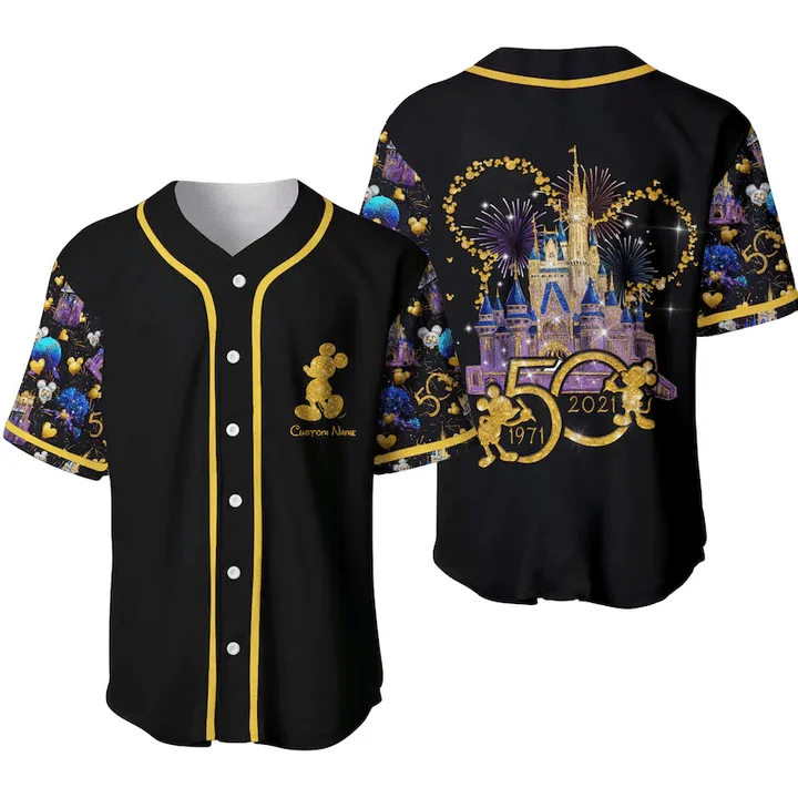 Camiseta de béisbol 3D de Mickey Mouse Disneyland, 50 aniversario, Walt, Disney World, camiseta informal de moda