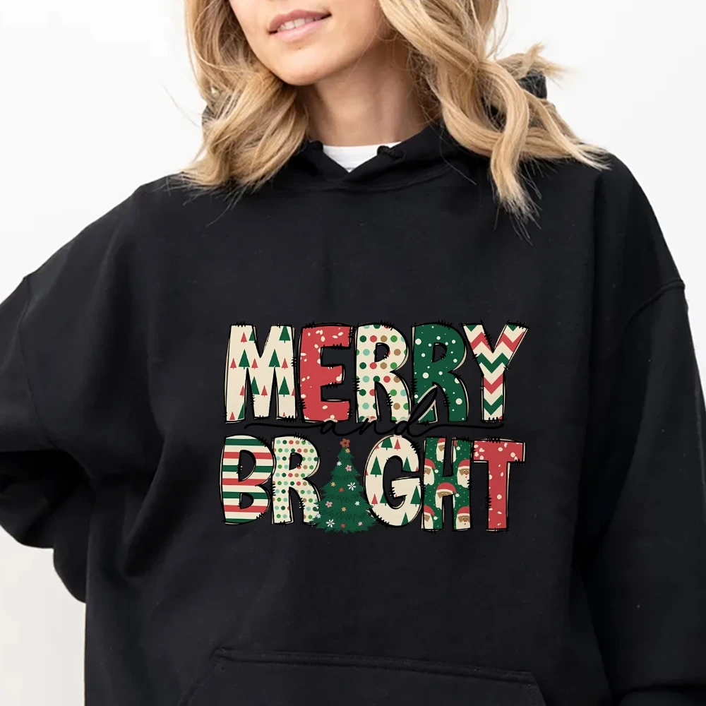 Merry Bright-Top estilo Y2K para mujer, sudadera gráfica a la moda, jersey informal, ropa deportiva de manga larga con cuello redondo, regalo de Navidad