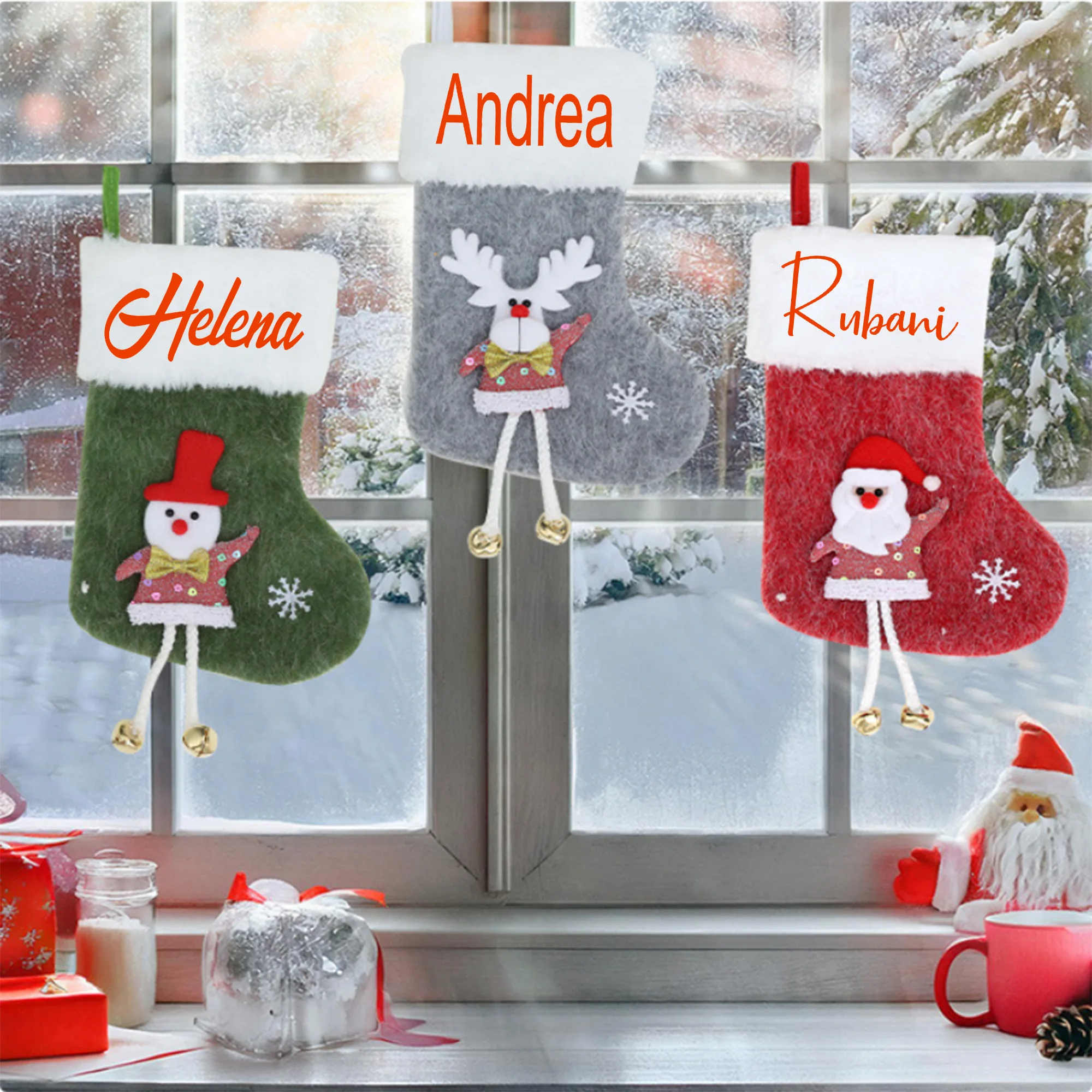 

Small New Christmas Socks Gift Bag Plush Christmas Socks Personalized Printing Name Pendant Christmas Tree Ornament Decoration