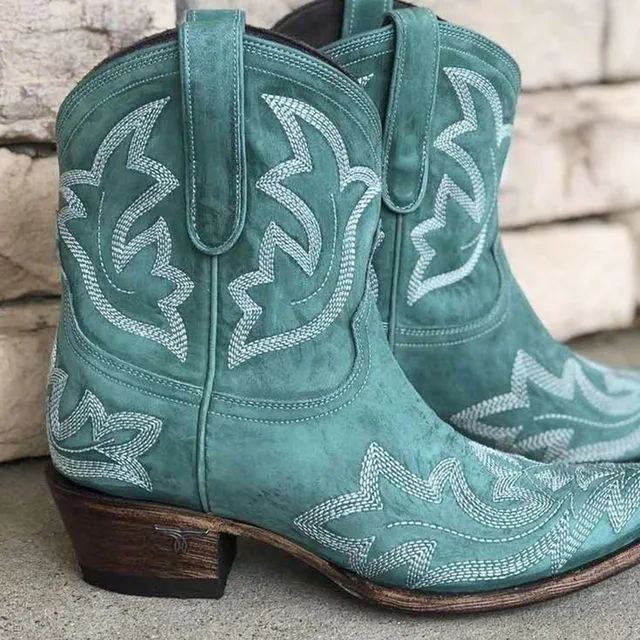 Botines informales de vaquero occidental para mujer, botines de vaquera de cuero de serpiente, cosacos cortos, zapatos de tacón alto, Otoño e Invierno