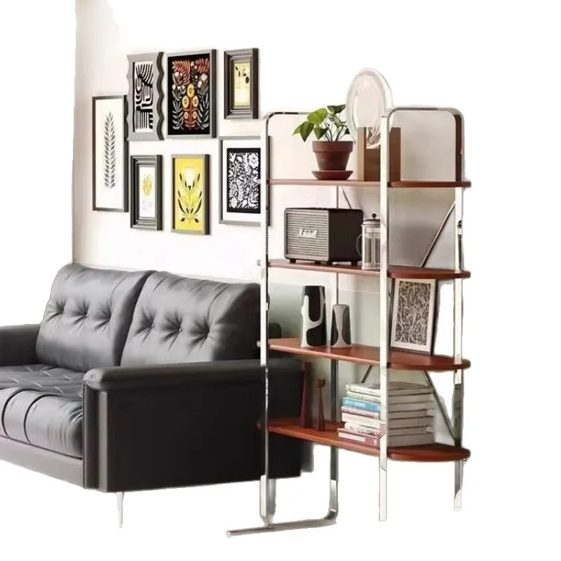 

Medieval style bookshelf living room home designer stainless steel baffle shelf office