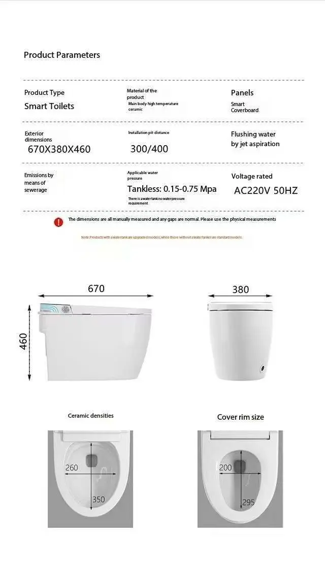Elongated Smart Toilet with Bidet Function, Heated Seat, Remote Control & Manual Basic Flush for Bathroom