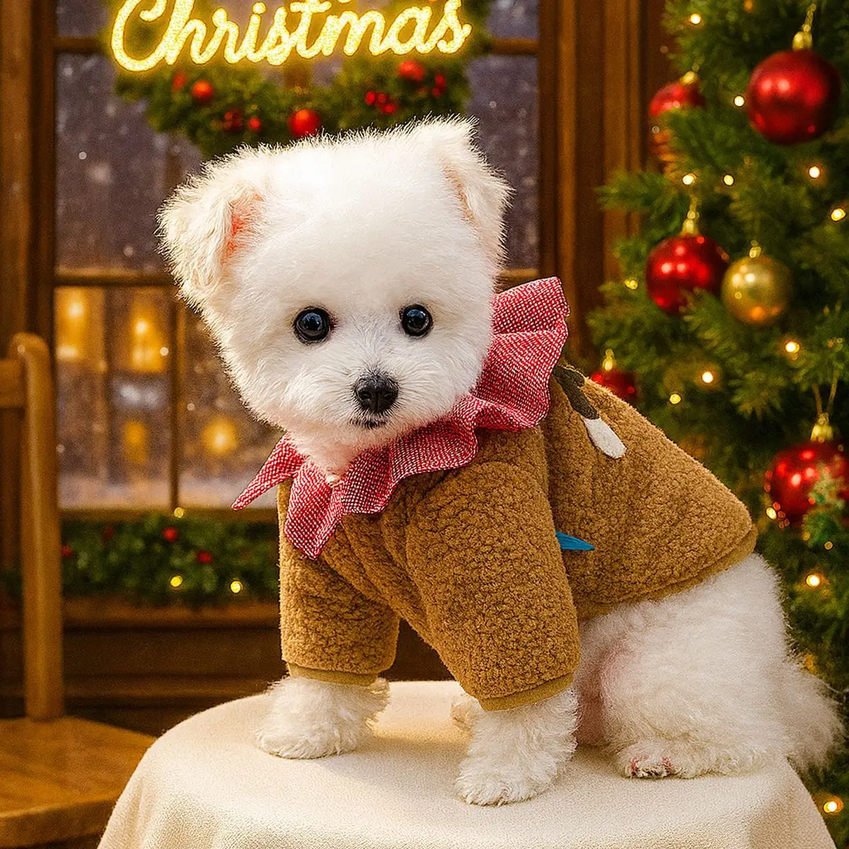 

Autumn and Winter Pet Cute Small to Medium Dog Clothes Casual Fashion Cat Cosplay Outfit Plaid Collar Fleece Jacket - Reindeer