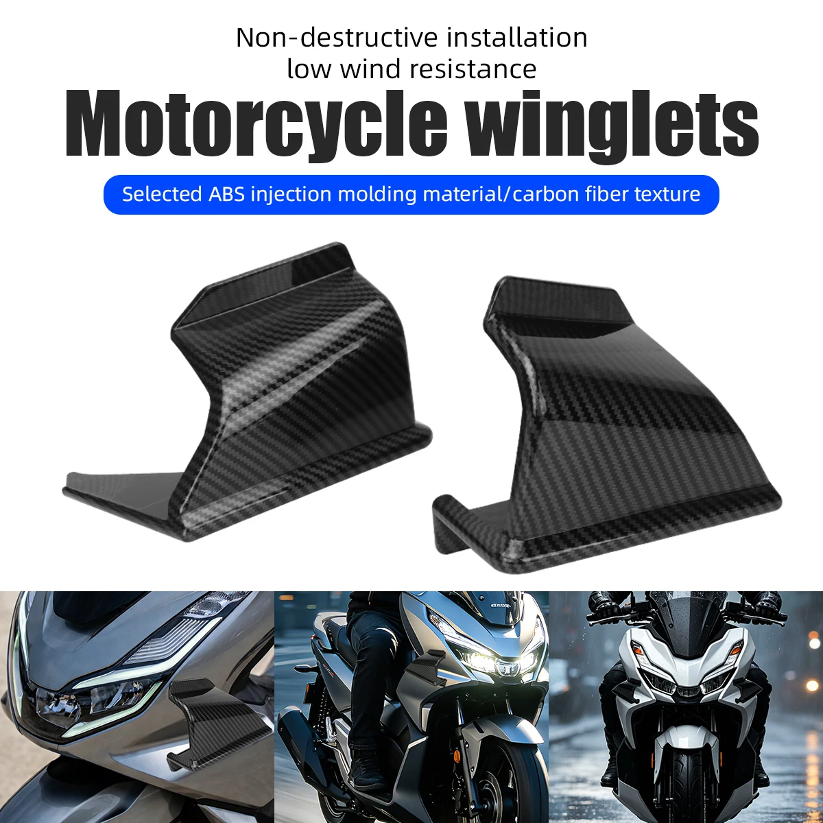 

Compatible For Honda ADV 150 Front Fairing Winglets Carbon Fiber Black Front Spoiler Beak Wing Cover Motorcycle Accessories