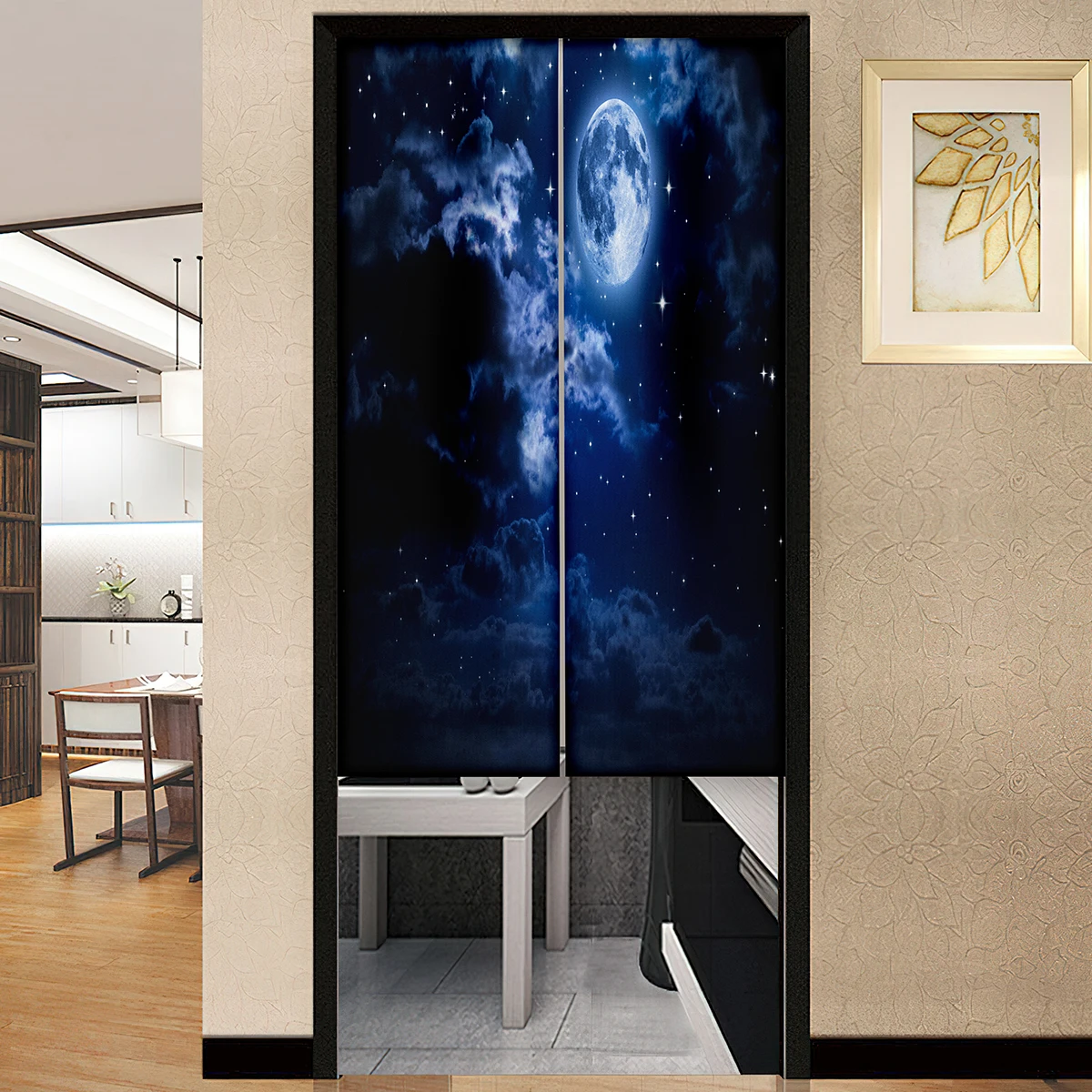 Scenery Fields Sky Stars Moon Japanese Door Curtain Kitchen Household Partition Drapes Restaurant Entrance Hanging Half-Curtain