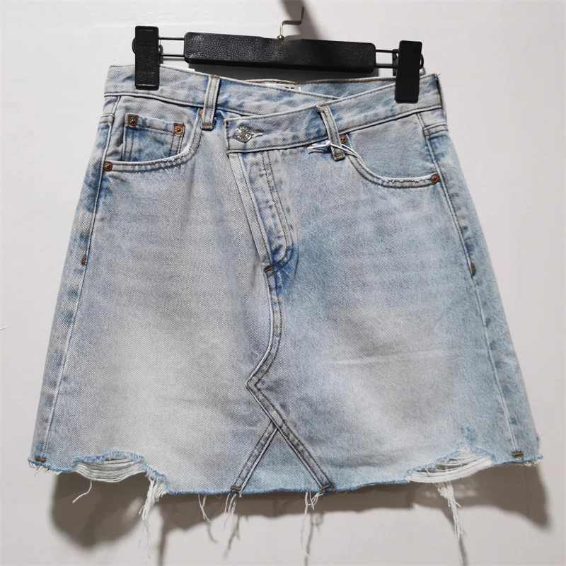 

women's half skirt New retro pure cotton mini skirt for summer 2025 High waisted slim fit short skirt Asymmetric denim skirt y2k