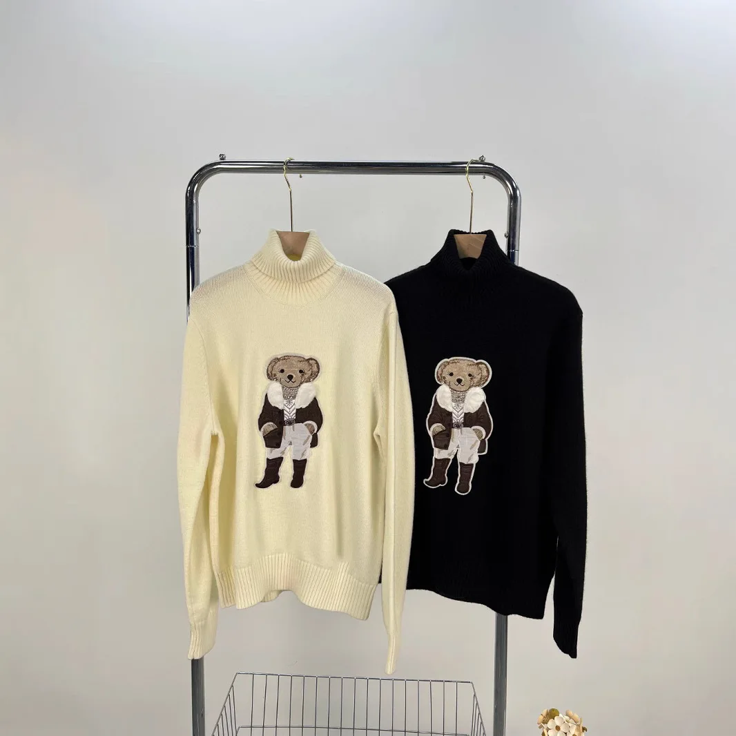 2024 autumn and winter new burst red wool cashmere cartoon bear turtleneck college age-reducing sweater