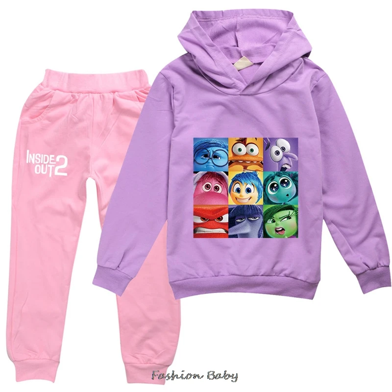 Inside Out2 Kids Hoodes Clothes Baby Boys Tracksuit Tops Pants 2PCS Children Teens Spring Autumn Outfits Girls Sets 2-15 Years