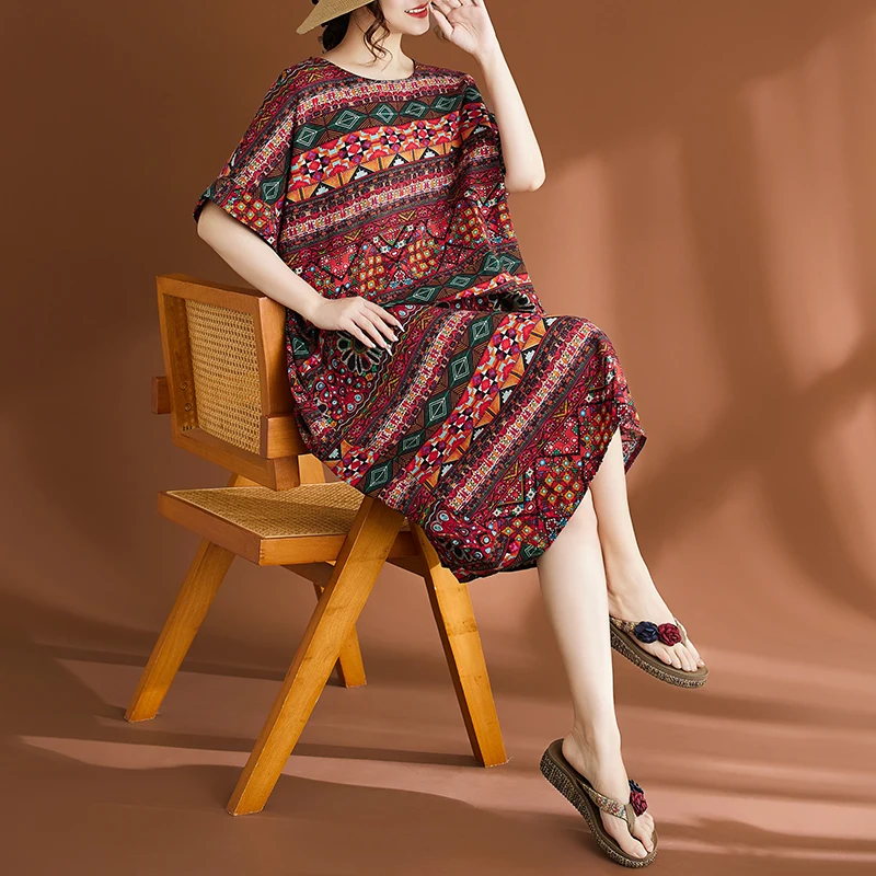 

Повседневное хлопково-льняное тонкое женское платье размера Micro в этническом стиле, свободное платье, летнее платье миди, круглое платье Ne ort Sve