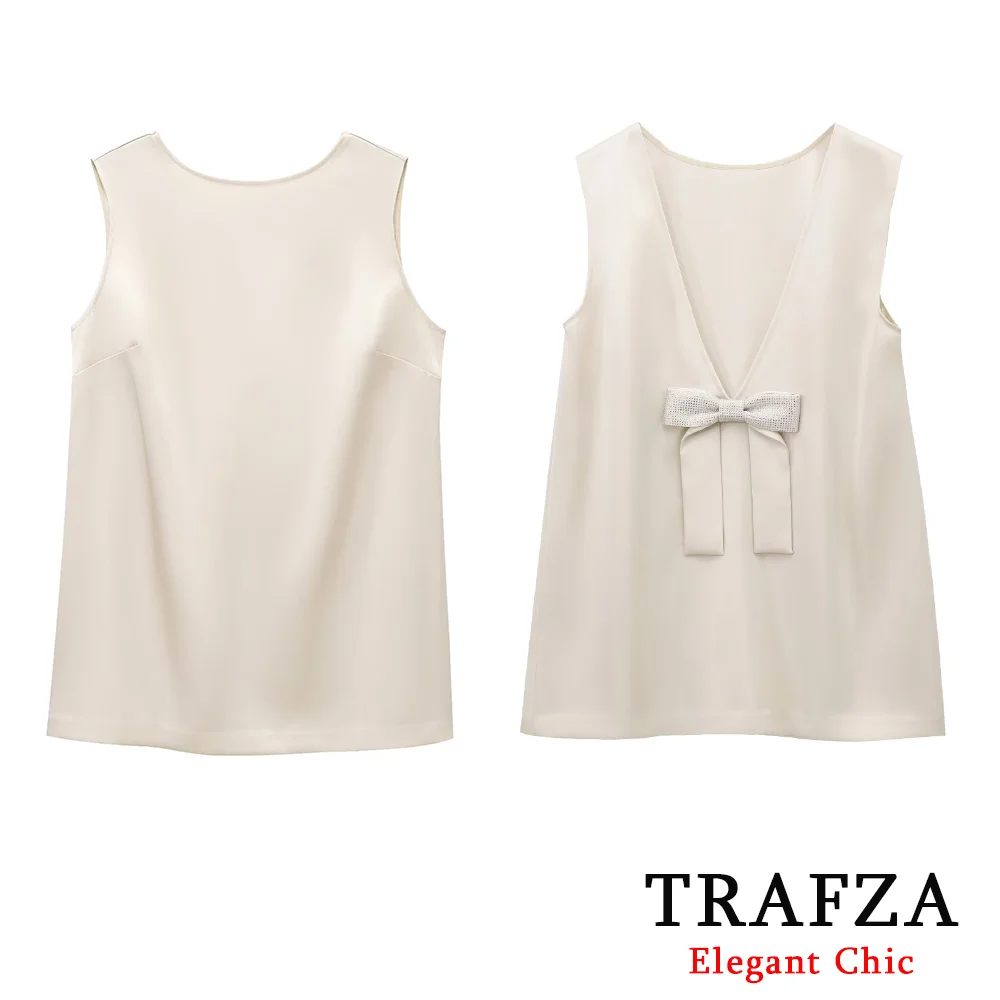 

TRAFZA Women Beige Short Dress Sexy Low-Back Bow Mini Dress New 2025 Fashion Spring Autumn Night Party Slim Sweet Dinner Dress