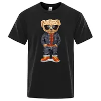 Cowboy Teddy Bear With Hands In Pockets Men T Shirts Loose Summer Streetwear Casual Tee Clothes T-Shirts Cotton Tops 80564