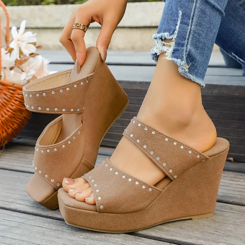 

Plus Size Women's Platform Sequin Slippers New Square Toe Open Toe Anti-Slip Wear-Resistant High Heels