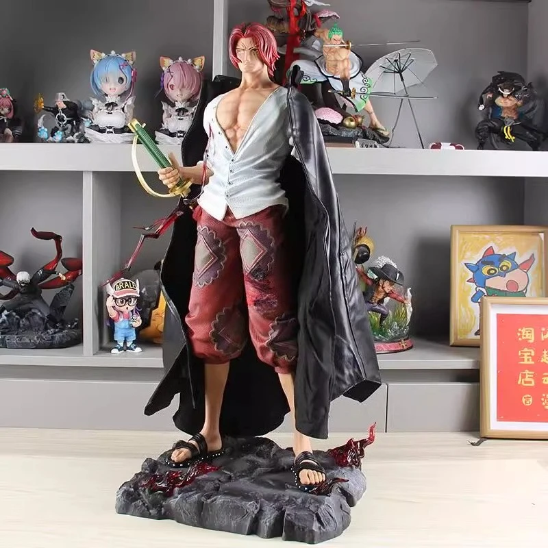 70CM Shanks One Piece GK Decor Red Haired Shanks Luffy Solon Empress Ace Large Action Figure Battle Statue Model Toys Doll Gift