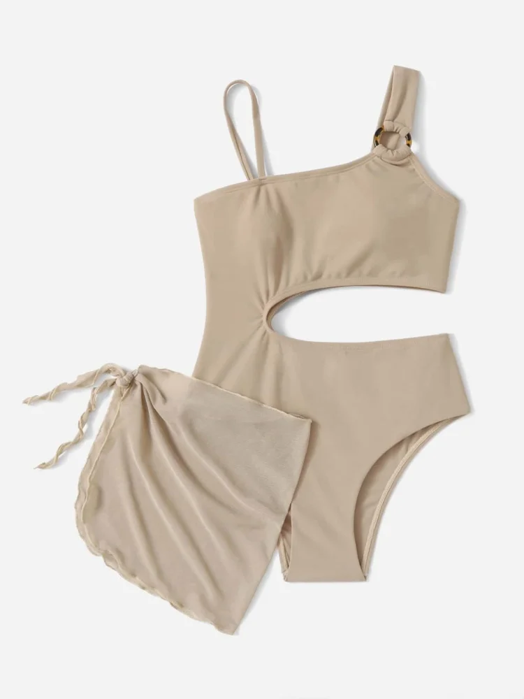 الفتيات الاطفال ملابس السباحة 2026 جديد الصلبة حبال الجوف خارج ملابس سباحة للأطفال الصيف شبكة قطعتين بحر ثوب السباحة للسباحة #5