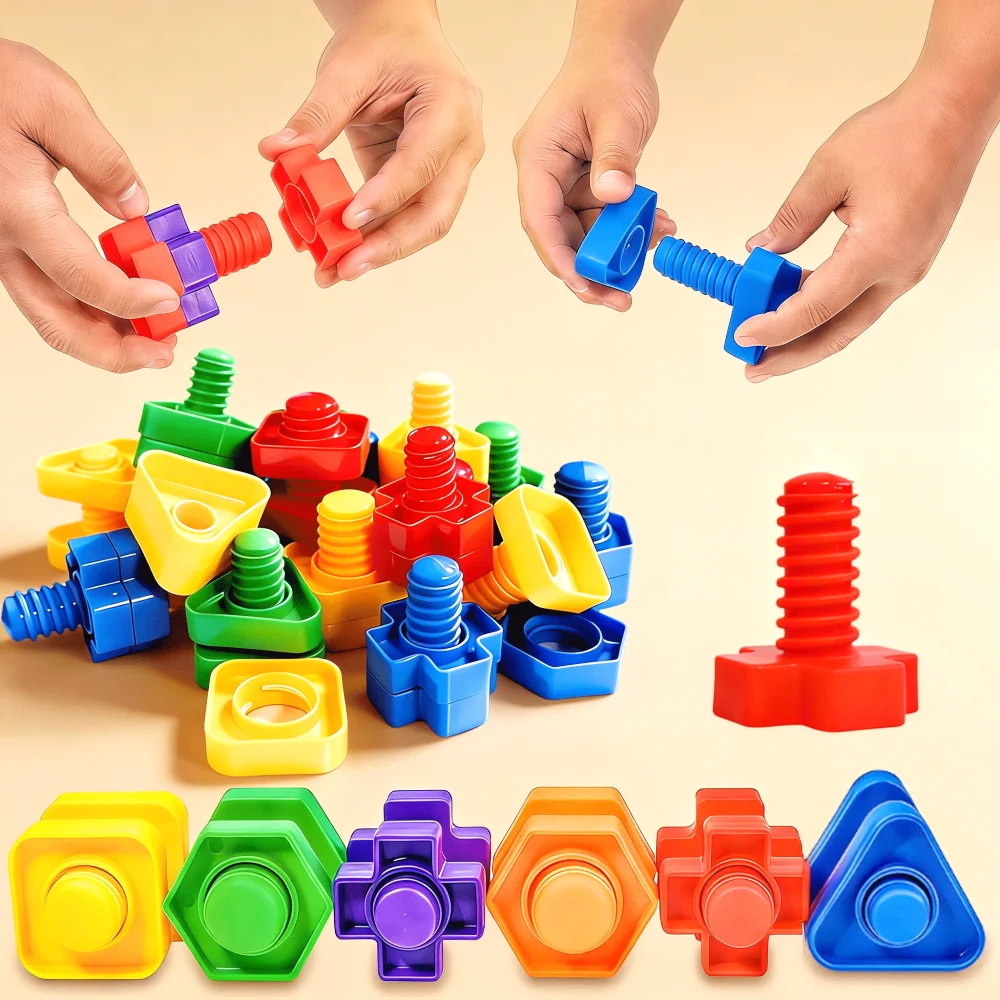 

Shape Matching Nut Bolt Screw Building Blocks Tactile Hand Training Puzzle Portable Desk Stress Relief Assembly Fidget Toy For