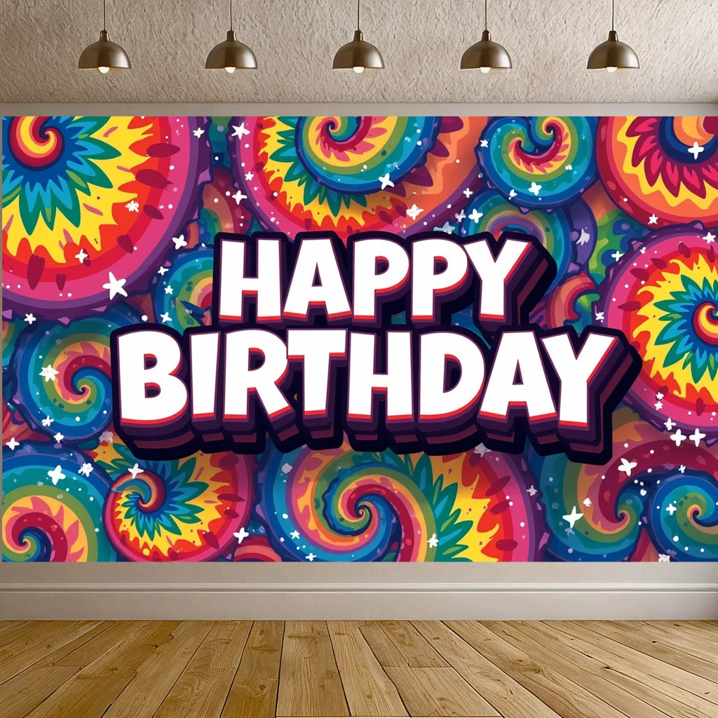 Colorful Backdrop Celebration Happy Birthday Decoration Vibrant Swirls Photography Party Background Banner Party Wall Decor