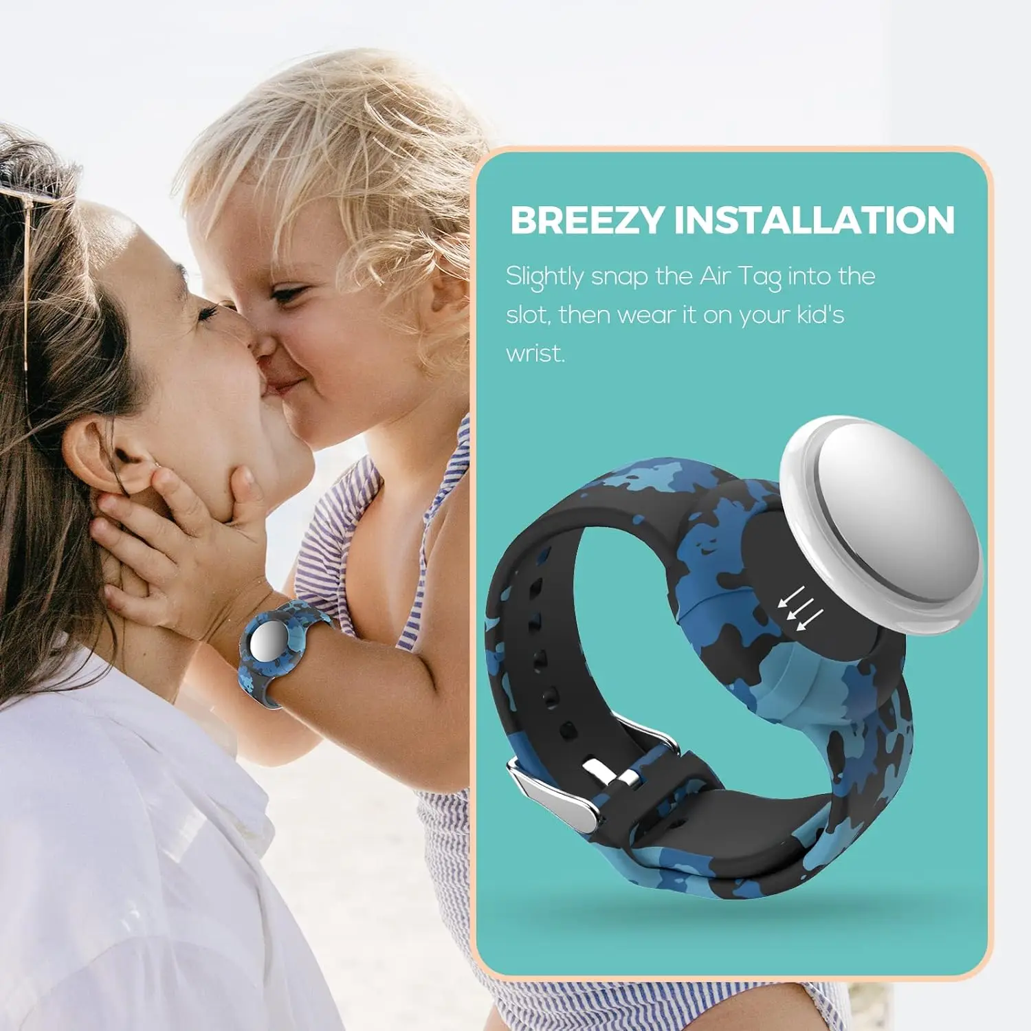 Air tag Wristband Kids - Soft Silicone Air tag Bracelet for Kids - Lightweight GPS Tracker Holder Compatible with Apple