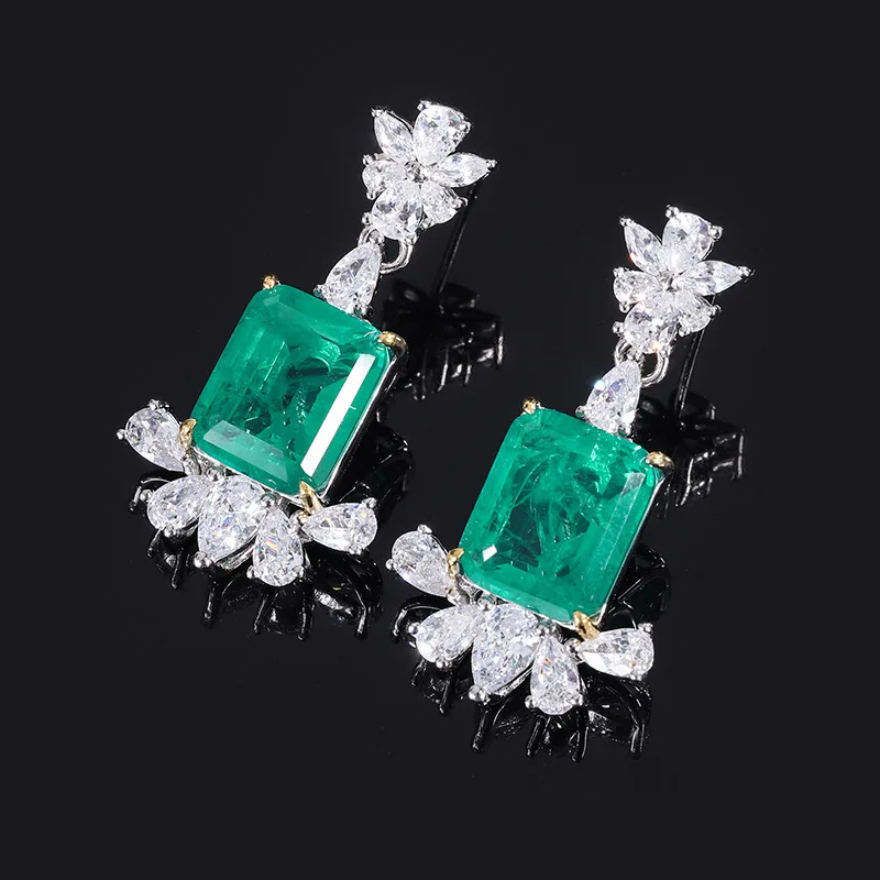 S925 silver Tiktok hot sale popular Muzo green grandmother green geometric women's jewelry earrings earrings 12 * 16