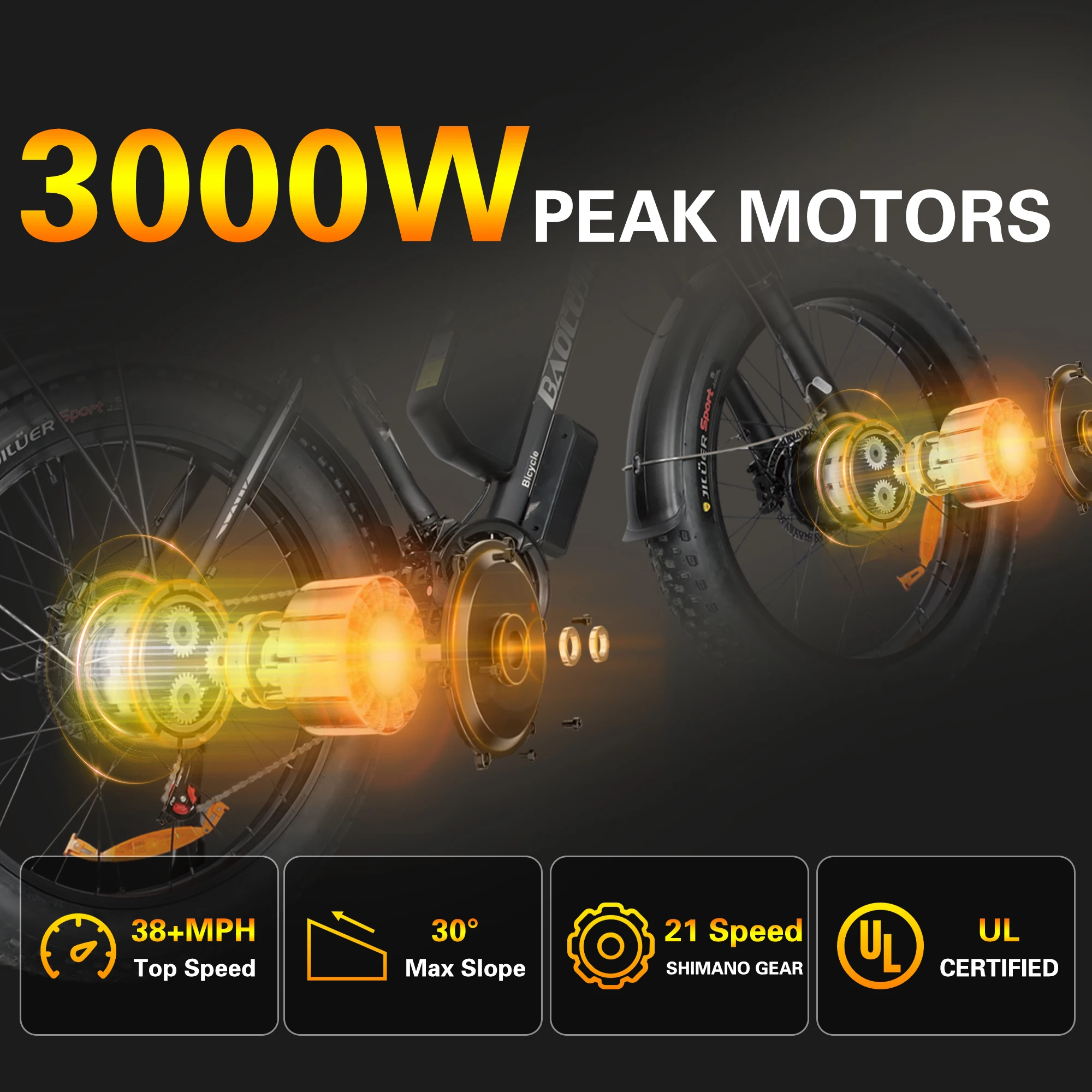Electric Bicycle for Adults Peak 3000W Dual-Motor 52V 32AH Removable Battery Mountain E-bike 26*4.0 Inch Fat Tire Electric Bike view 5