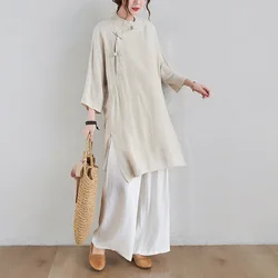 Chinese Style Suit Tea Artist Clothing Female Suit Cotton Linen Buddha Clothing Summer Traditional Chinese Clothing for Women