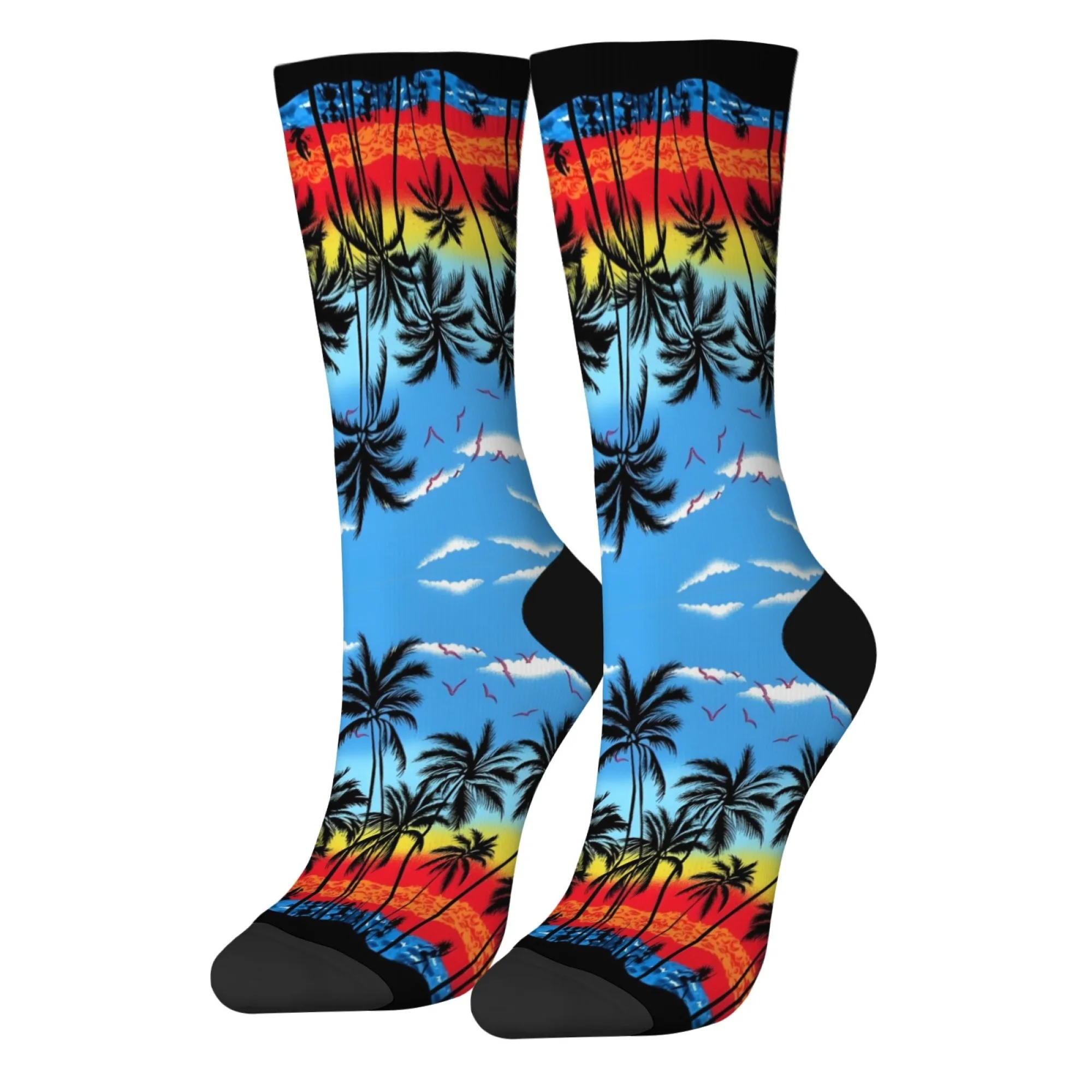 

Мужские носки с принтом тропической пальмы, новинка, забавные носки для экипажа в стиле Харадзюку, модные удобные теплые повседневные спортивные носки в стиле ретро