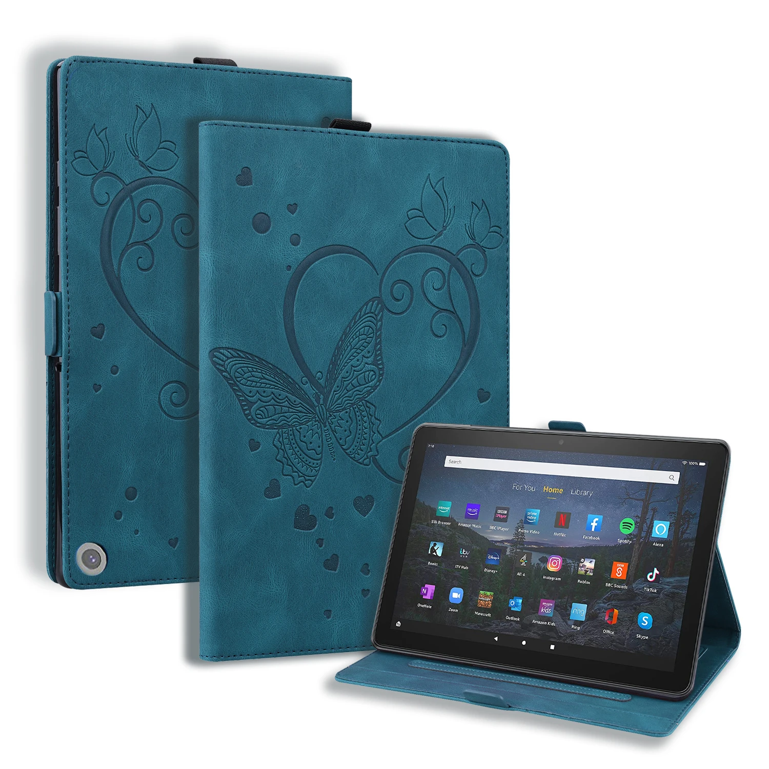

Wallet Card Slot Cover For Amazon Fire HD 8 2022 8.0 inch Love Butterfly Pattern Flip Shockproof Have Sleep Leather Bracket Case