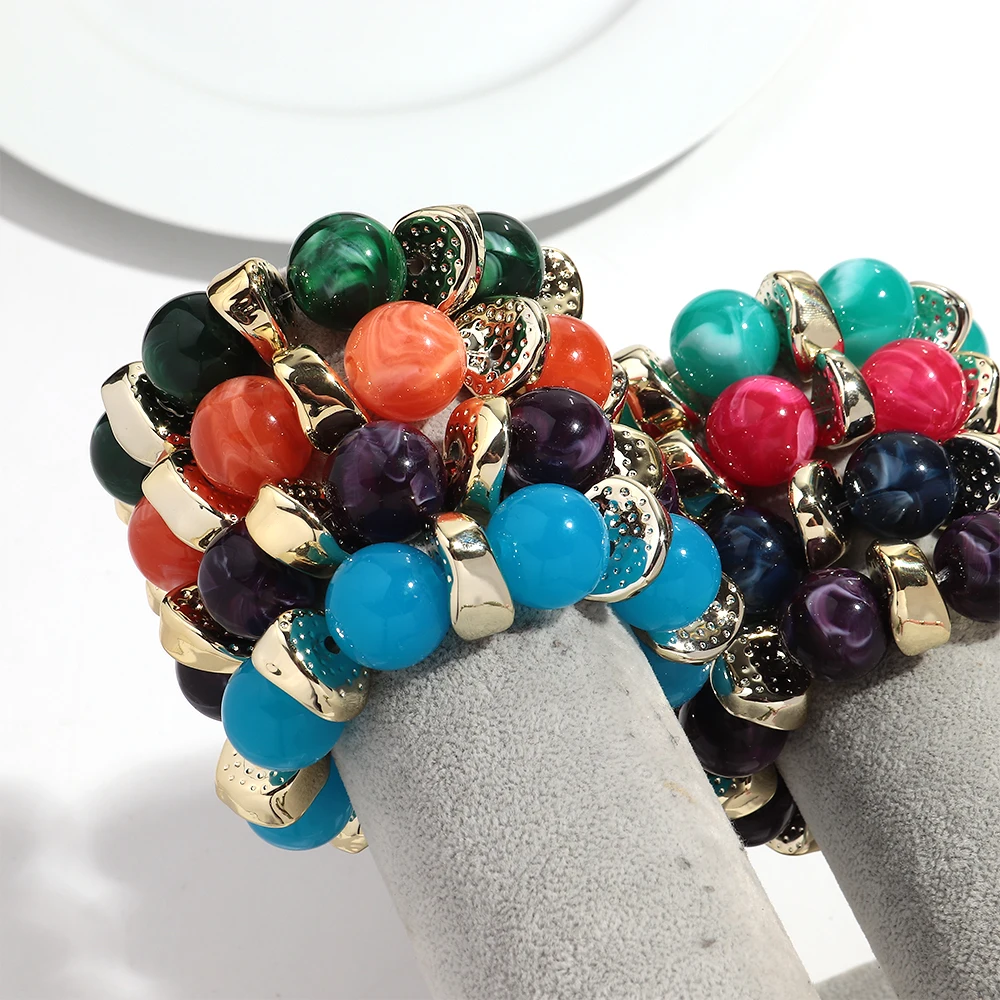 العصرية الاكريليك هندسية جولة الخرز تمتد أساور للنساء الأزياء غير النظامية CCB مطرز Bangele سوار مجوهرات الإكسسوار