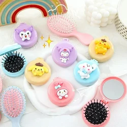 Sanrio Hello Kitty Anime Folding Air Bag Comb Mirror Pocket Size Portable Travel Hair Brush Cosmetic Mirror Head Massager Relax