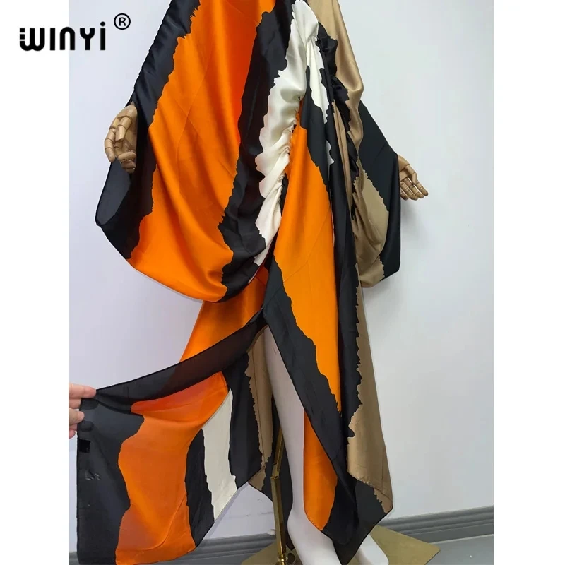 Europe bech Over Size Summer fashion print 2022 WINYI Kaftan robe sexy femme Maxi women\'s robes long beach V-neck Bohemian dress