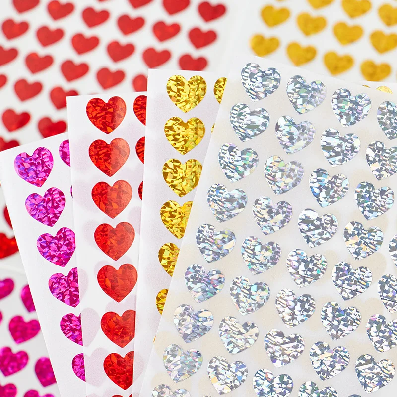1pack/10Pcs Holographic Shiny Small Heart Flat Stickers, Glitter Heart Pattern Decor Stickers for Journal & Toploader Collage