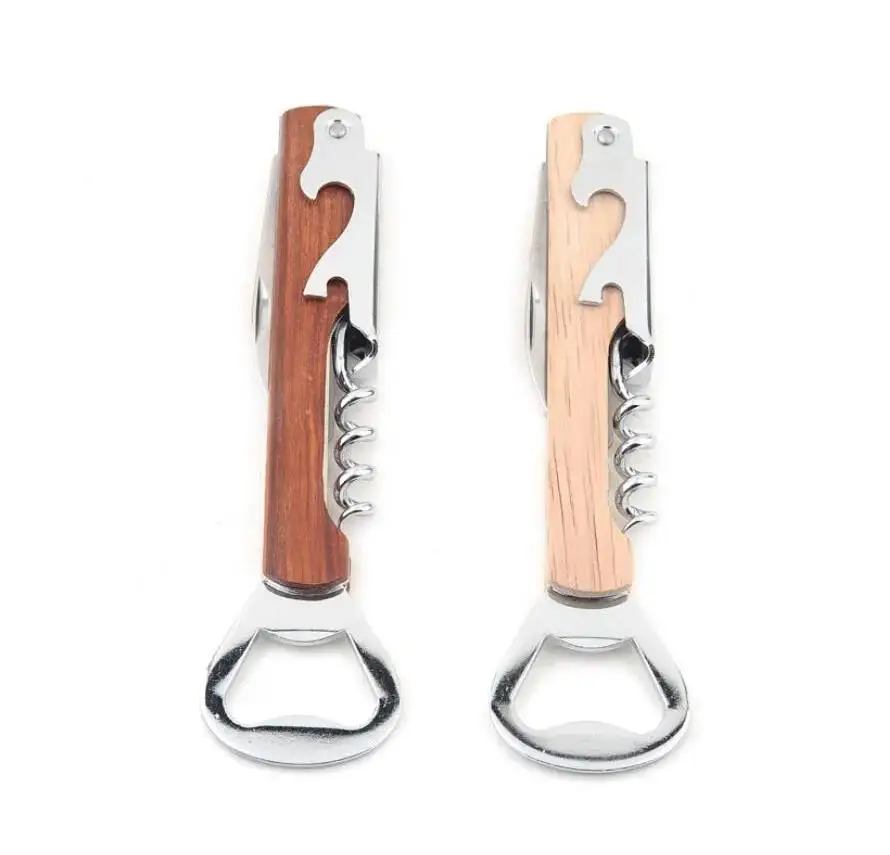 Wood Handle wine opener Stainless Steel Hand-Held Deluxe Bottle Opener Corkscrew Double Hinge Waiters Wine Bottle Opener ni74