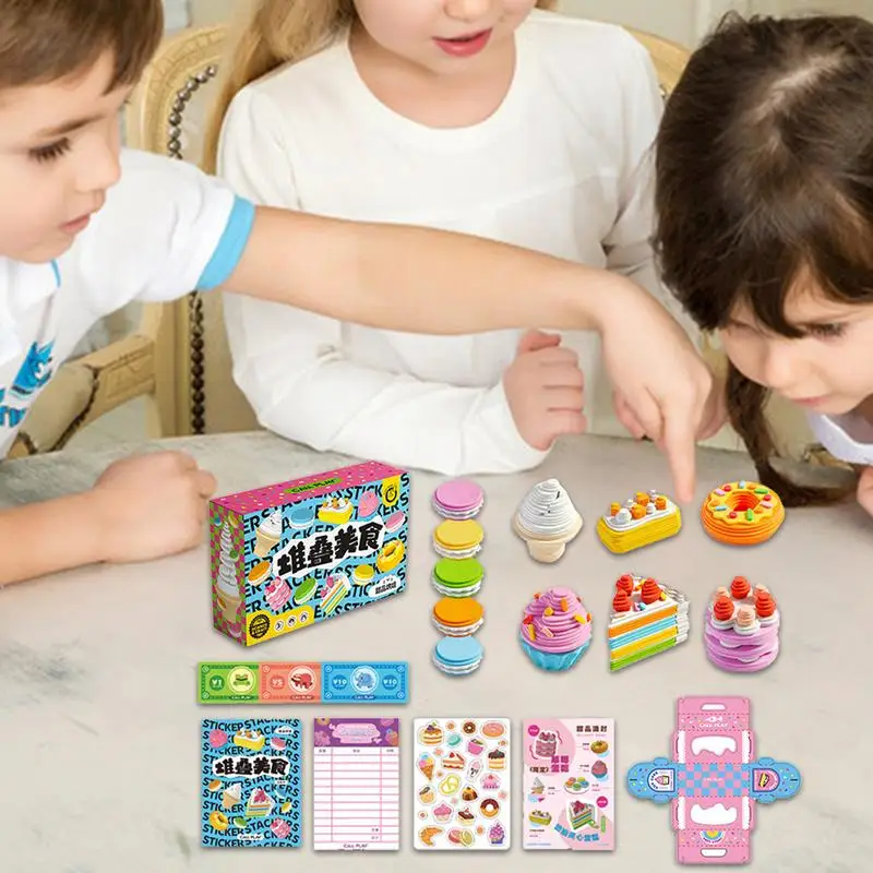 Pretend Play Kitchen Toys Stacking Toys Cake Desserts Breakfast Game Kitchen Accessories Educational Fake Food Toy For