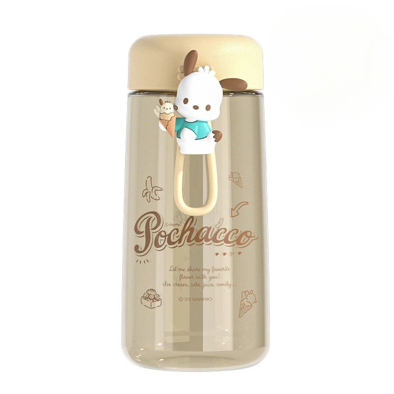 Botella de agua Sanrio Kawaii Kuromi Cinnamoroll, vaso de plástico de paja transparente, Tritan, Pochacco de Anime, regalo para el hogar, 350ML