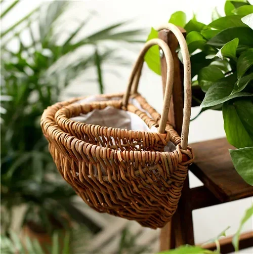 Handmade woven wall mounted flower pots, indoor living room, rural home, willow weaving, grass weaving decorative flower baskets