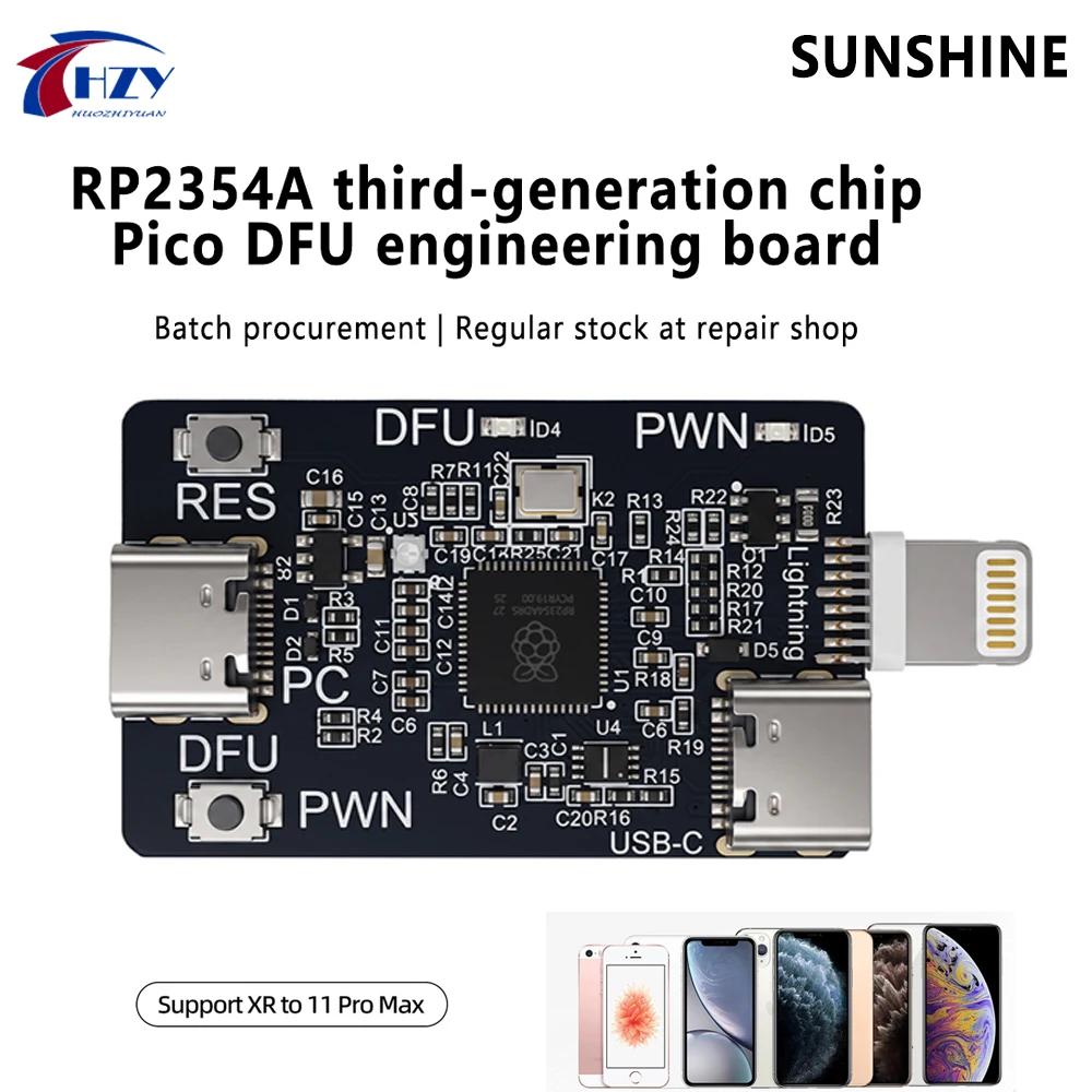 SUNSHINE RP2354A Third‑Gen Chip DFU Pico Board One‑Click Enter DFU PWND Mode for iPhone XR‑11Pro Max iPad Repair Flashing Tools