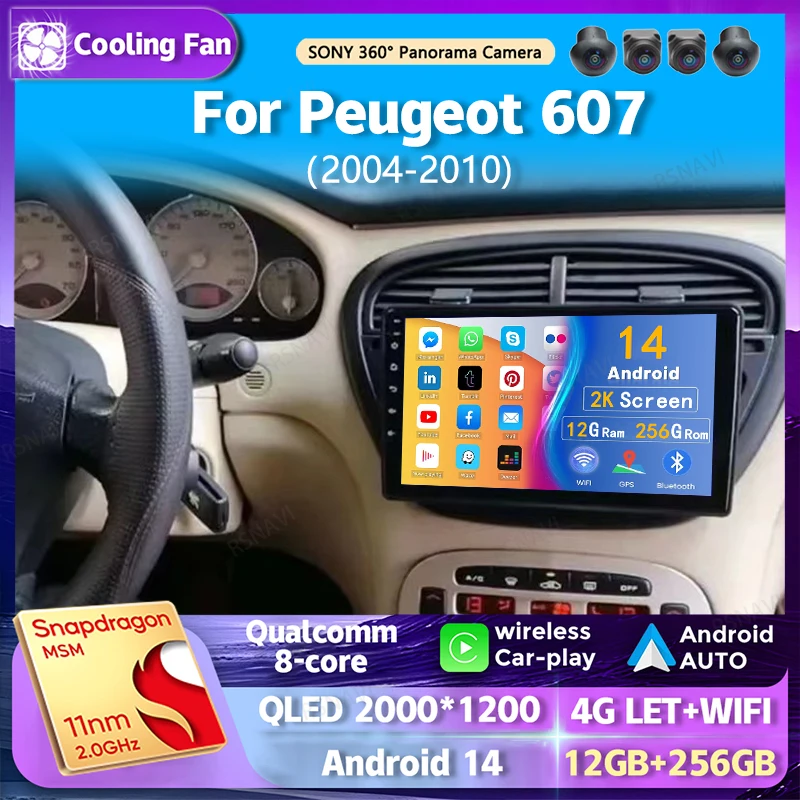 Android 14 wifi+4G Carplay Car Radio For Peugeot 607 2004 - 2010 Navigation GPS Multimedia Video Player Stereo auto BT DVD 2 DIN