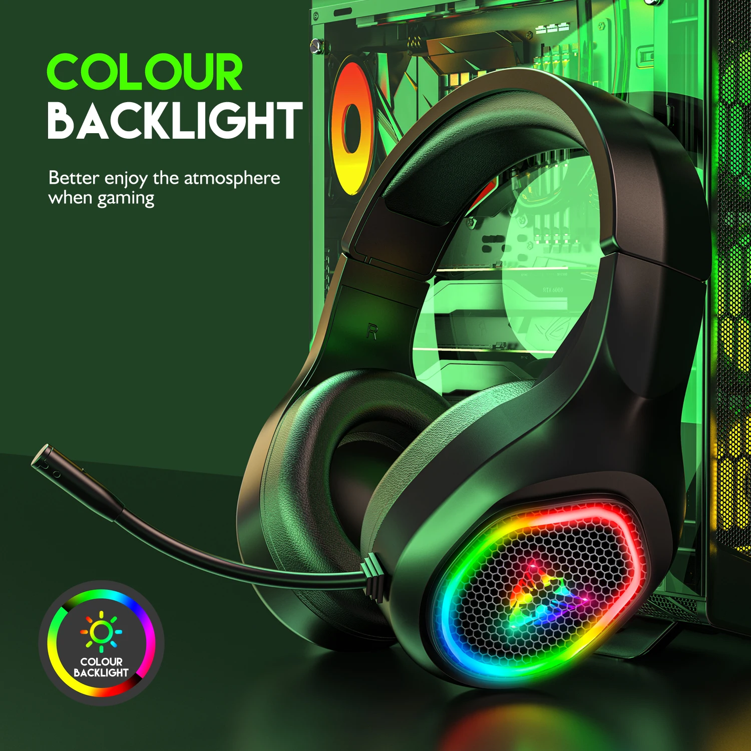 Bzumk Wired Gaming Headset with Microphone USB Port Can Be Connected to the Computer with RGB Lighting HD Flexible Microphone