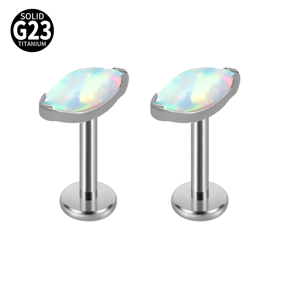 Solid Titanium Marquise Labret Lip Piercing Opal CZ Earring