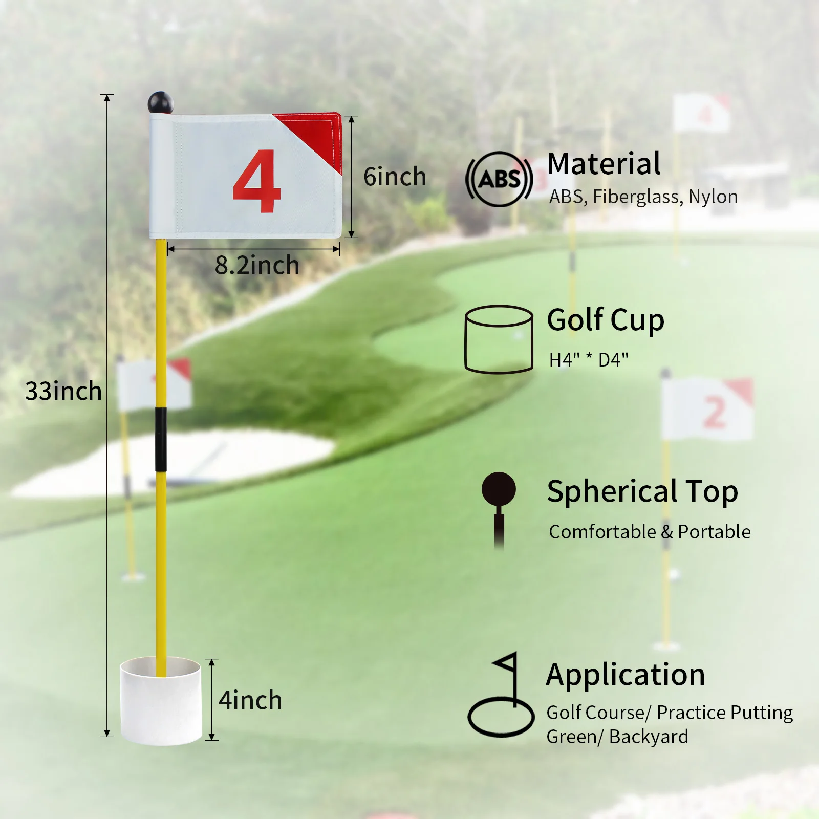 KOFULL Golf Putting Green Flag for Yard Double-Sided Numbered Golf Flagstick Hole Cup Set Portable 2-Section Design for Gift