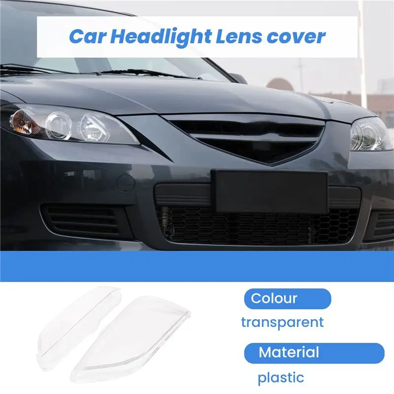 ABTU-1 Pair Car Left & Right Front Headlight Cover Waterproof Clear Headlight Lens Shell Cover, For Mazda 3 2006-2012