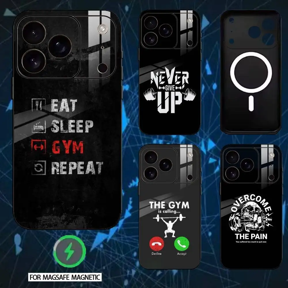 

Gym Bodybuilding Never give up Phone Case For iPhone 17,16,15,14,13,12,Plus,Pro,Max For Magnetic Wireless Charge
