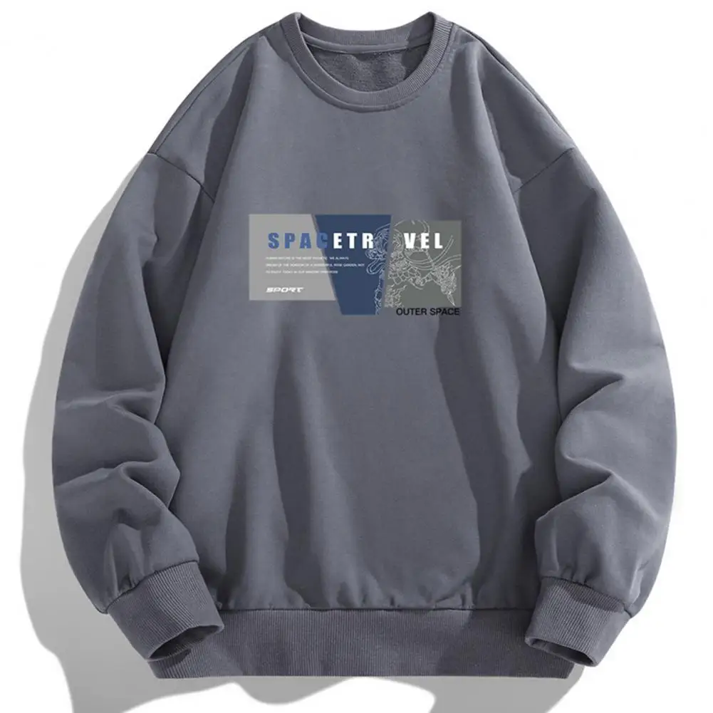 

Pullover Sweatshirt Men's Letter Print with Thick Plush Elastic Cuff Pullover