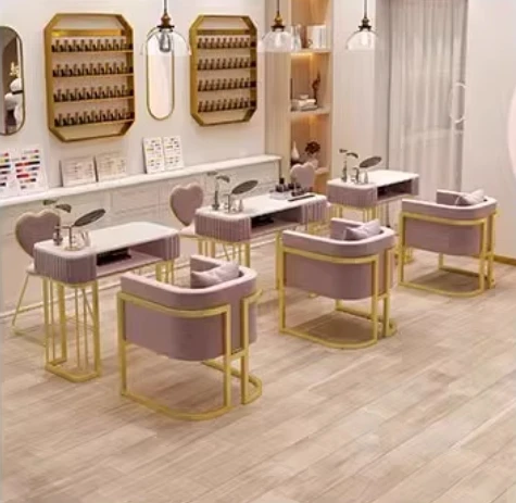 طاولة أظافر رخامية بسيطة وحديثة فاخرة وخفيفة الوزن ومجموعة كراسي لصالونات التجميل ومتجر أظافر فردي وطاولة أظافر مزدوجة