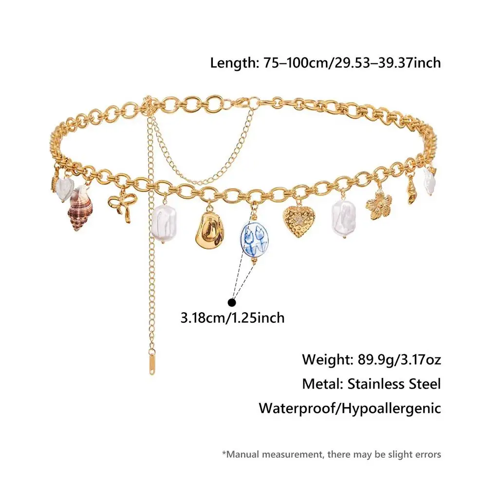 Cadena de cintura de concha Natural para mujer, cadena de cuerpo de perlas impermeable de acero inoxidable, cadena de cintura de Metal Sexy para verano