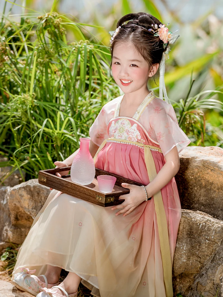Hanfu Girls' Summer 2024 Ancient Short Sleeve Children's Original Chinese Style Fairy New Chinese Style Dress