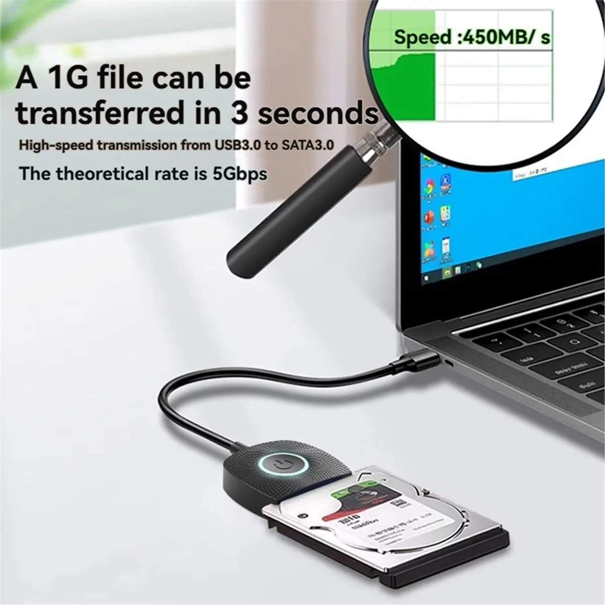 NEW FACTORY~USB 3.0 to SATA Hard Drive Cable 2.5-Inch 3.5-Inch Mechanical Solid-State Drive Converter with 12V 2A Power EU PLUG