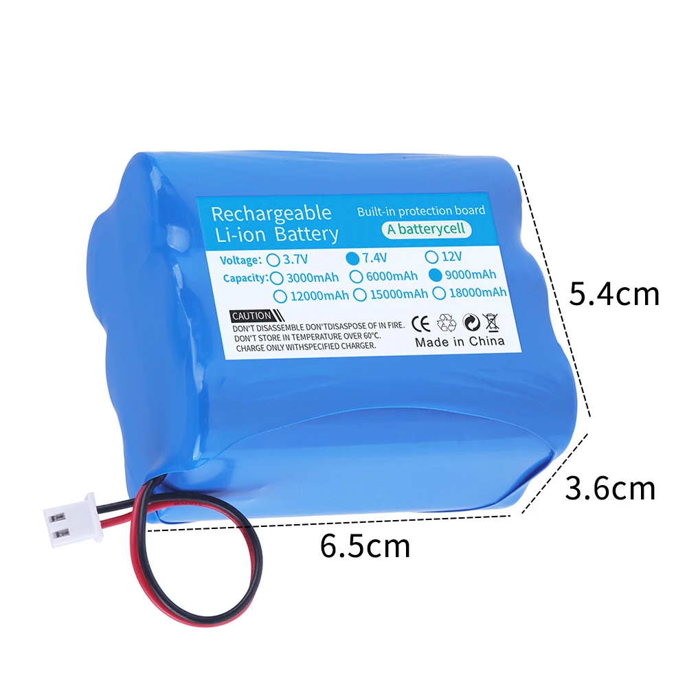 New 2S3P 18650 7.4V 9000mAh Rechargeable Lithium Ion Battery Pack,for Megaphone Speaker, Wireless Monitoring, Projectors