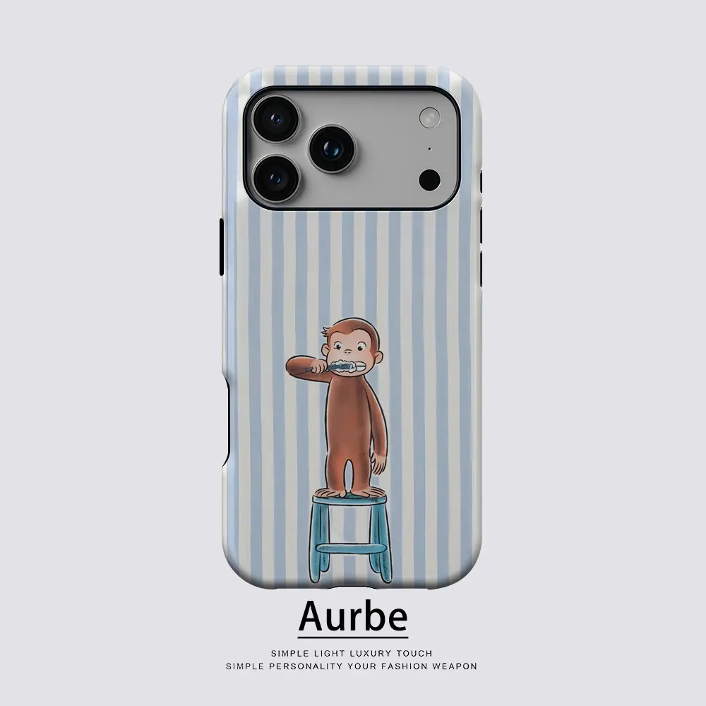 Aurbe Matte 2-in-1 Film Magsafe Hülle für iPhone 17 16 15 14 Plus 17 Pro Max Stoßfeste Hartschale Affe beim Zähneputzen Hülle