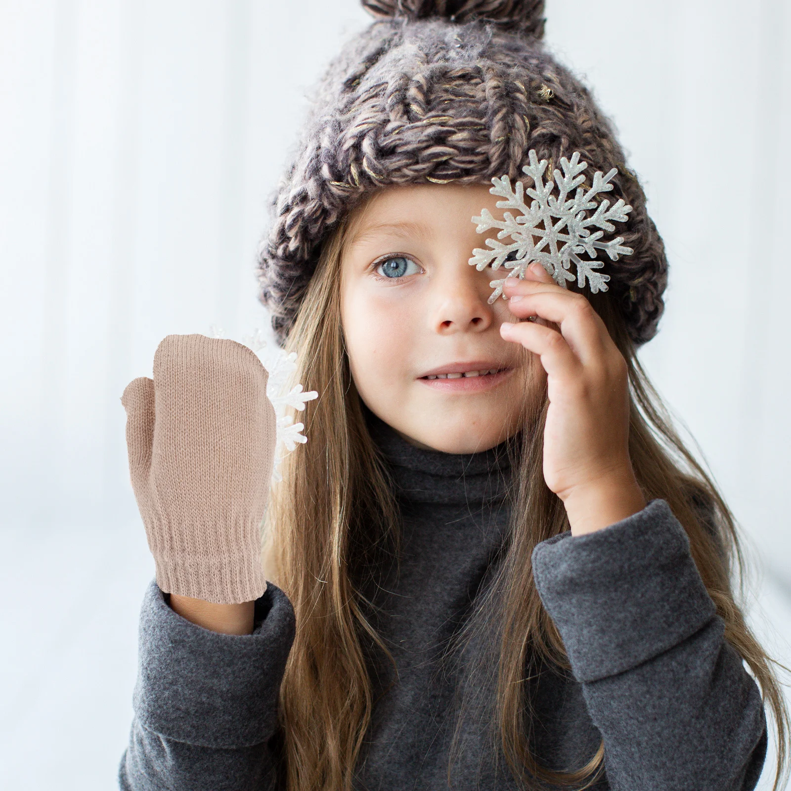 

Toddler Winter Gloves Extra Thick Warm Knitted Mittens Light Brown for Cold Weather Protection Baby Boys Girls Soft Gloves